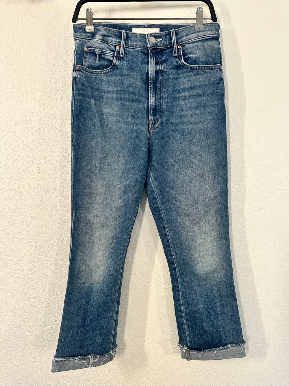 MOTHER Superior High Waisted Smokin’ Double Heel Jeans in Beyond the Sky wash